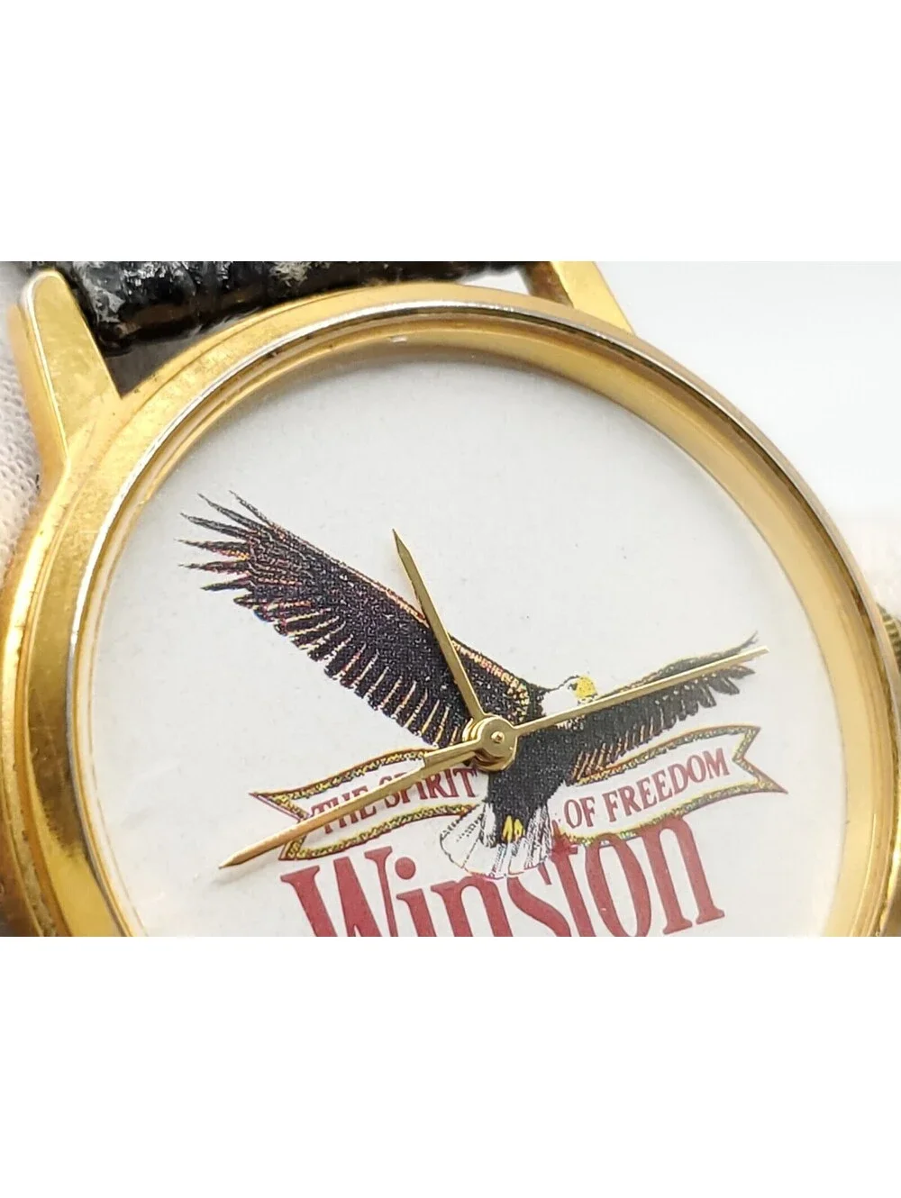 Winston Quartz Watch New Battery Gold Tone Black Band Round 32mm